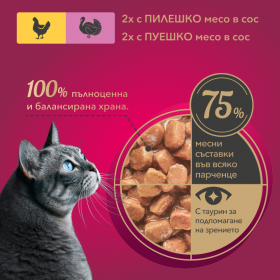 Пауч за котки My Love Adult cats  with chicken, turkey 4 броя с Пилешко и пуешко месо в сос